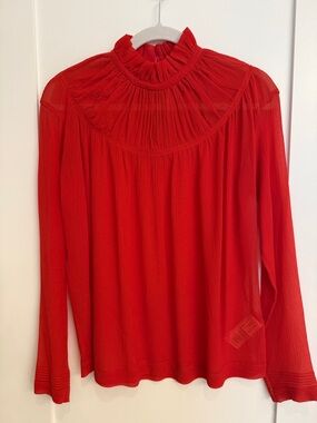 VVB Victoria Beckham Red Ruffled High-Neck Women's Blouse